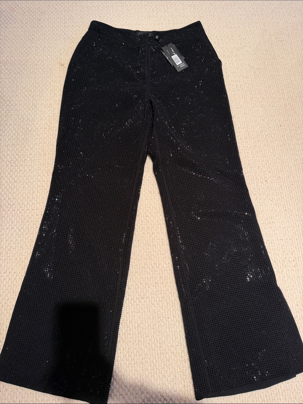 Elie Tahari Black Sequin Knit Wide-Leg Pants